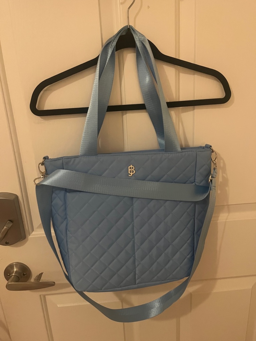Quilted Light Blue Women's Tote with Detachable Strap